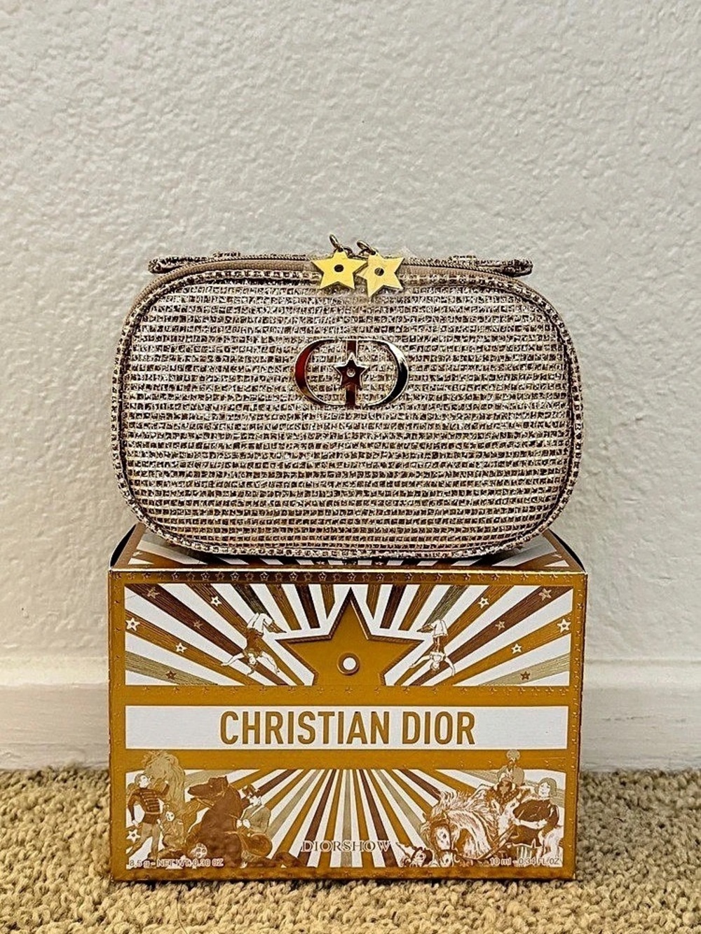 Christian Dior Sparkly Rhinestone Mini Bag Vanity Case Gold NEW GWP Limited Ed